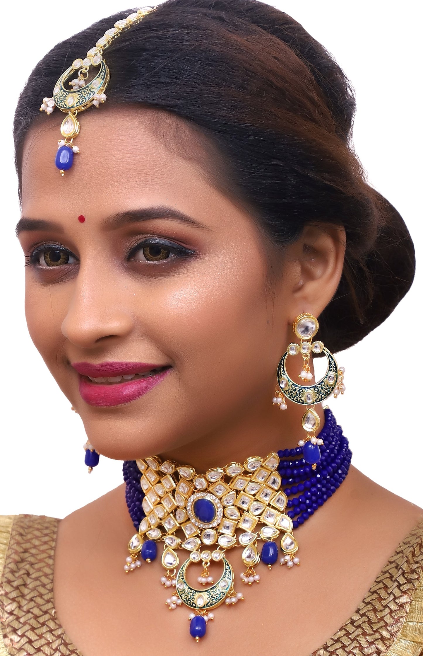 Sujwel Gold Plated Kundan Choker Necklace Set For Women (08-0261) - Sujwel