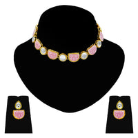 Thumbnail for Sujwel Kundan and Painting with Floral Design Chokar Necklace Set (08-0427) - Sujwel