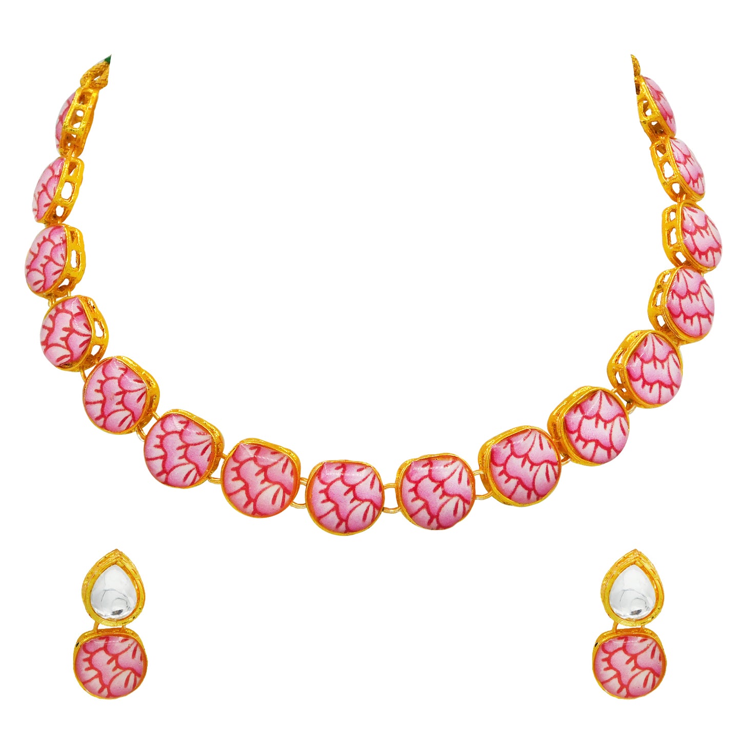 Sujwel Painting with Floral Design Chokar Necklace Set (08-0429) - Sujwel