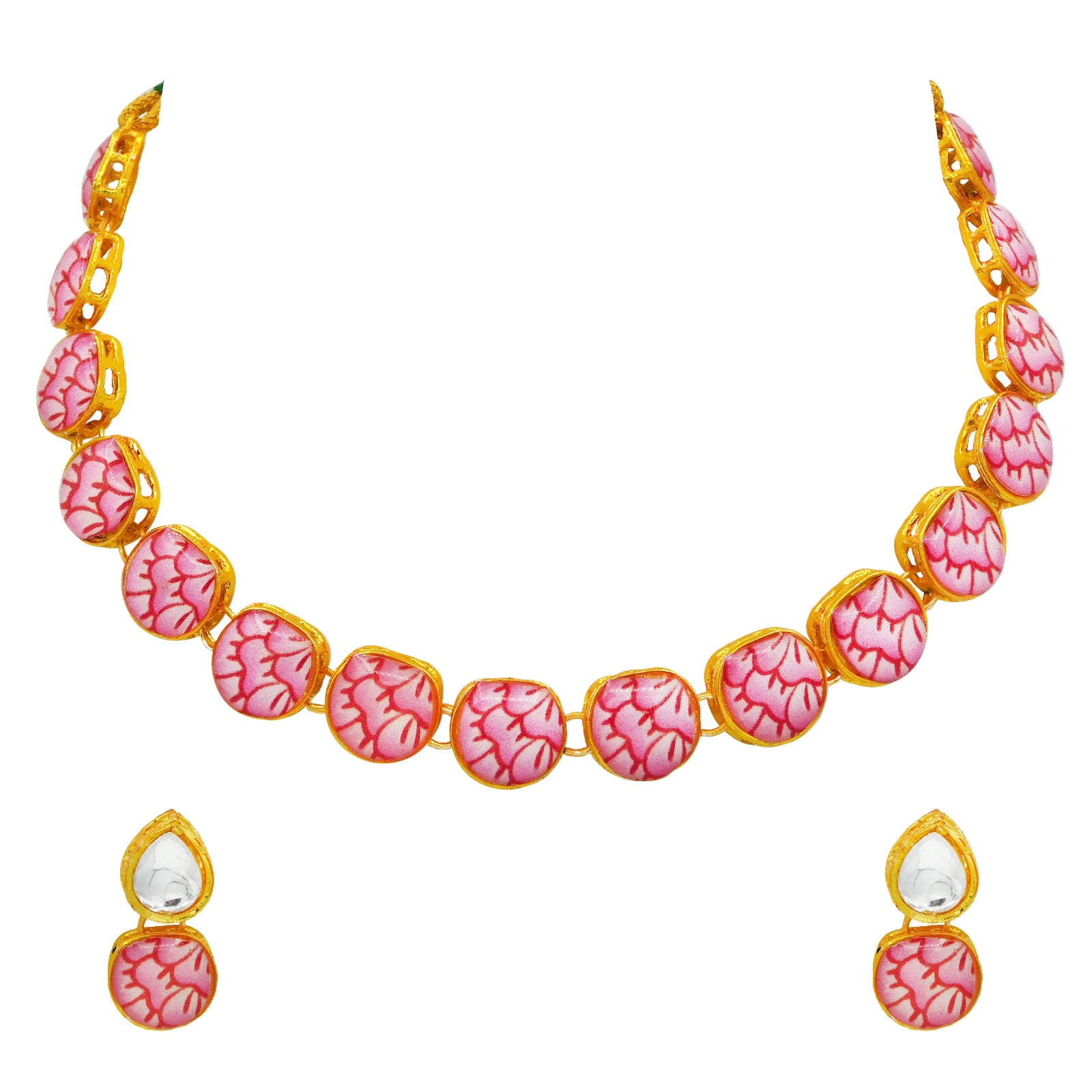 Sujwel Painting with Floral Design Chokar Necklace Set (08-0429) - Sujwel