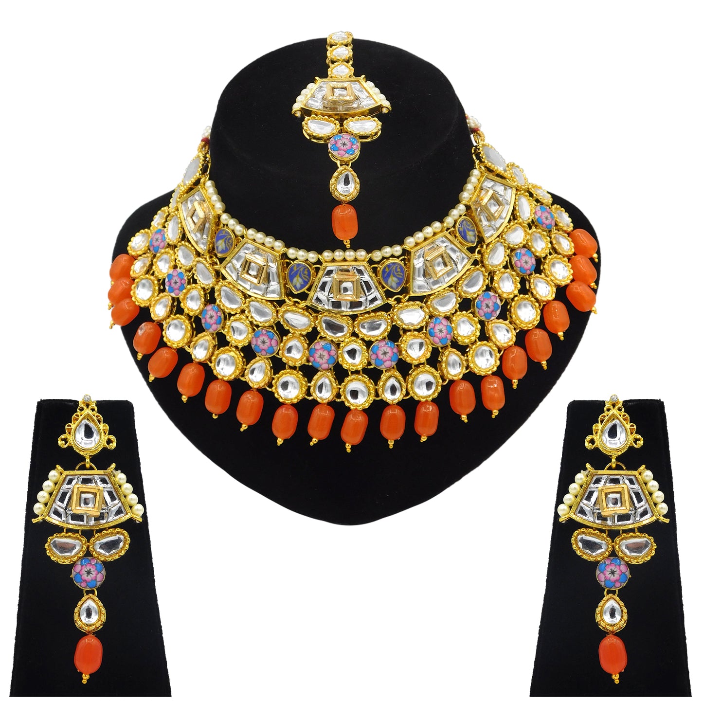 Sujwel Gold Plated Kundan Design Choker Necklace Set For Women (08-0289) - Sujwel