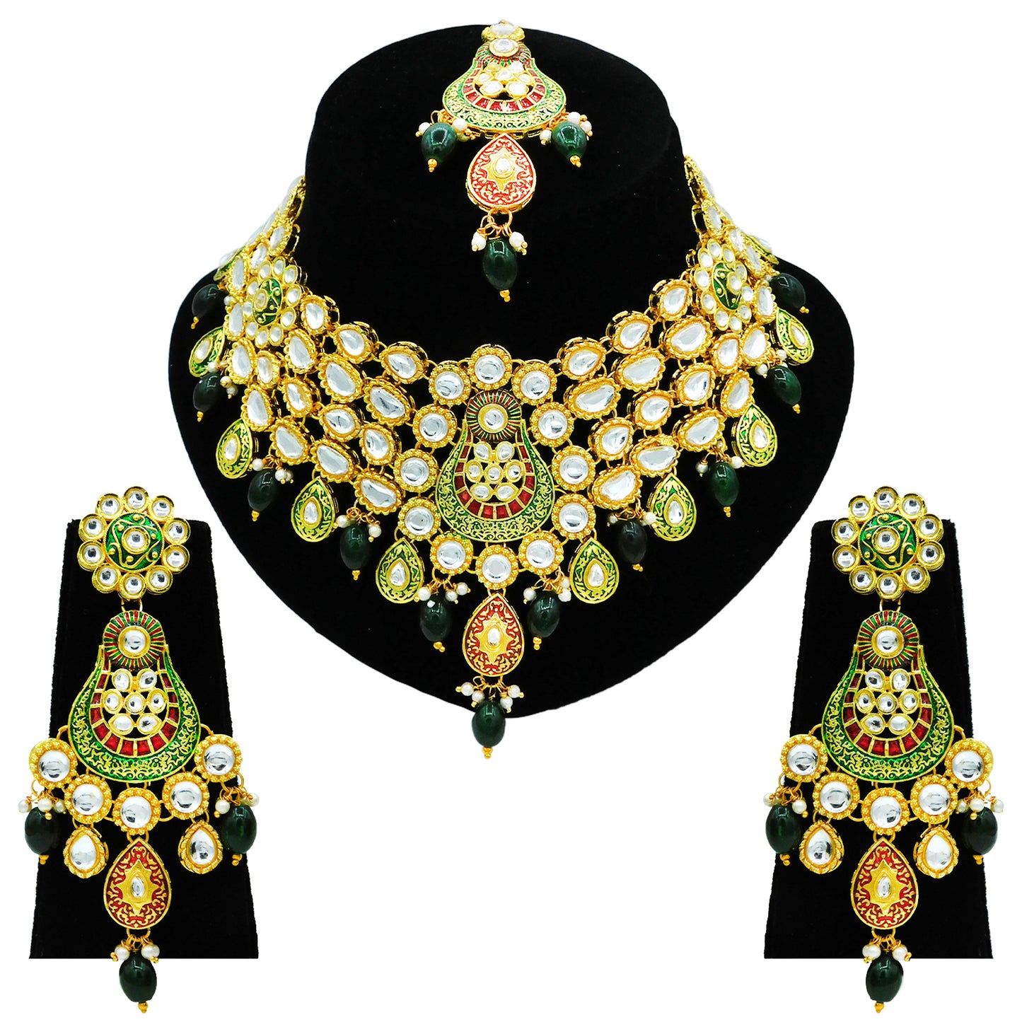 Sujwel Kundan and Meenakari Necklace Set (08-0277) - Sujwel