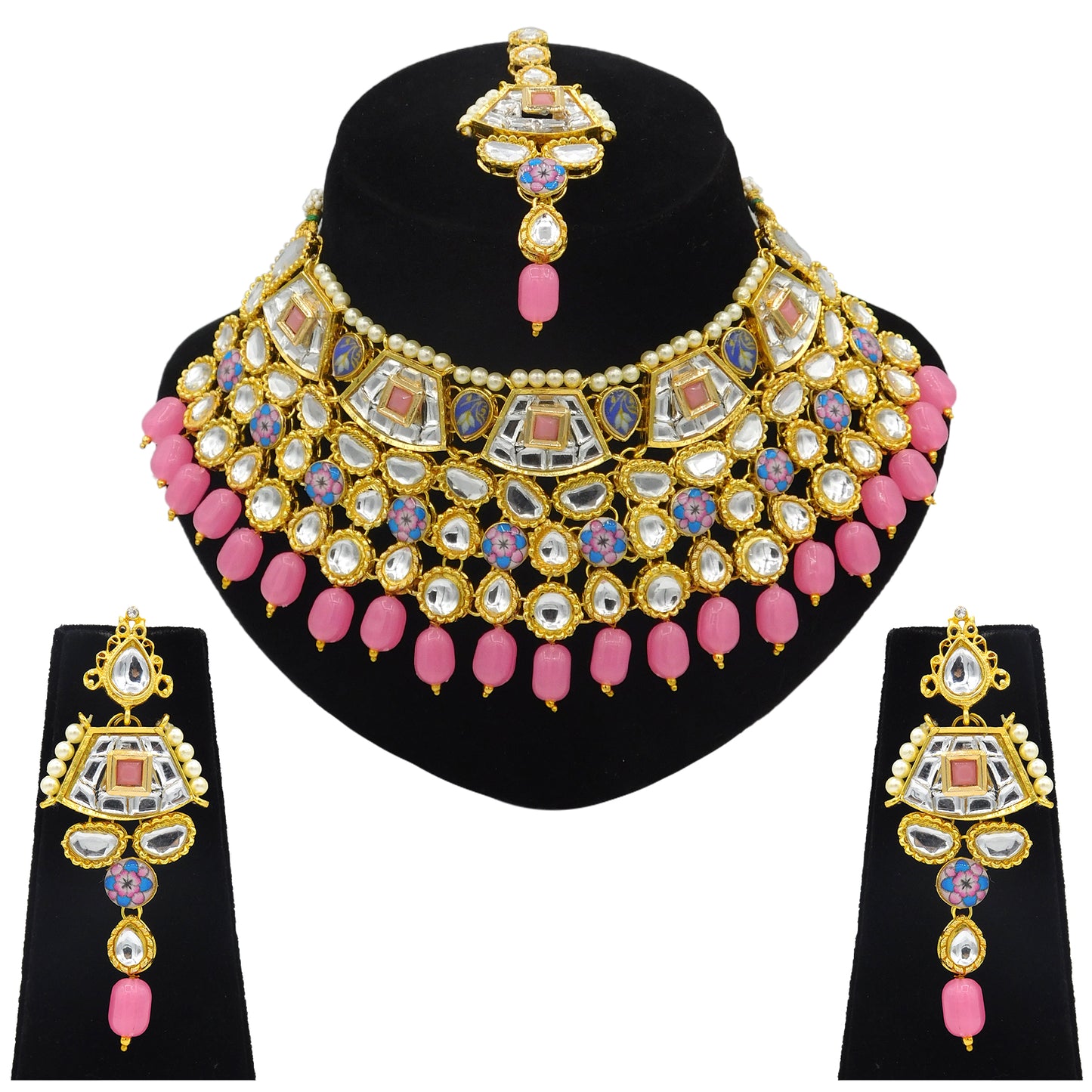 Sujwel Gold Plated Kundan Design Choker Necklace Set For Women (08-0289) - Sujwel
