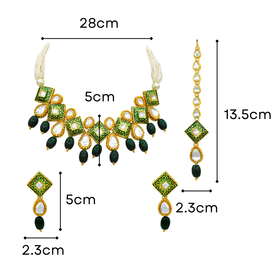 Sujwel Gold Plated Kundan Meenakari Design Choker Necklace Set (08-0122) - Sujwel