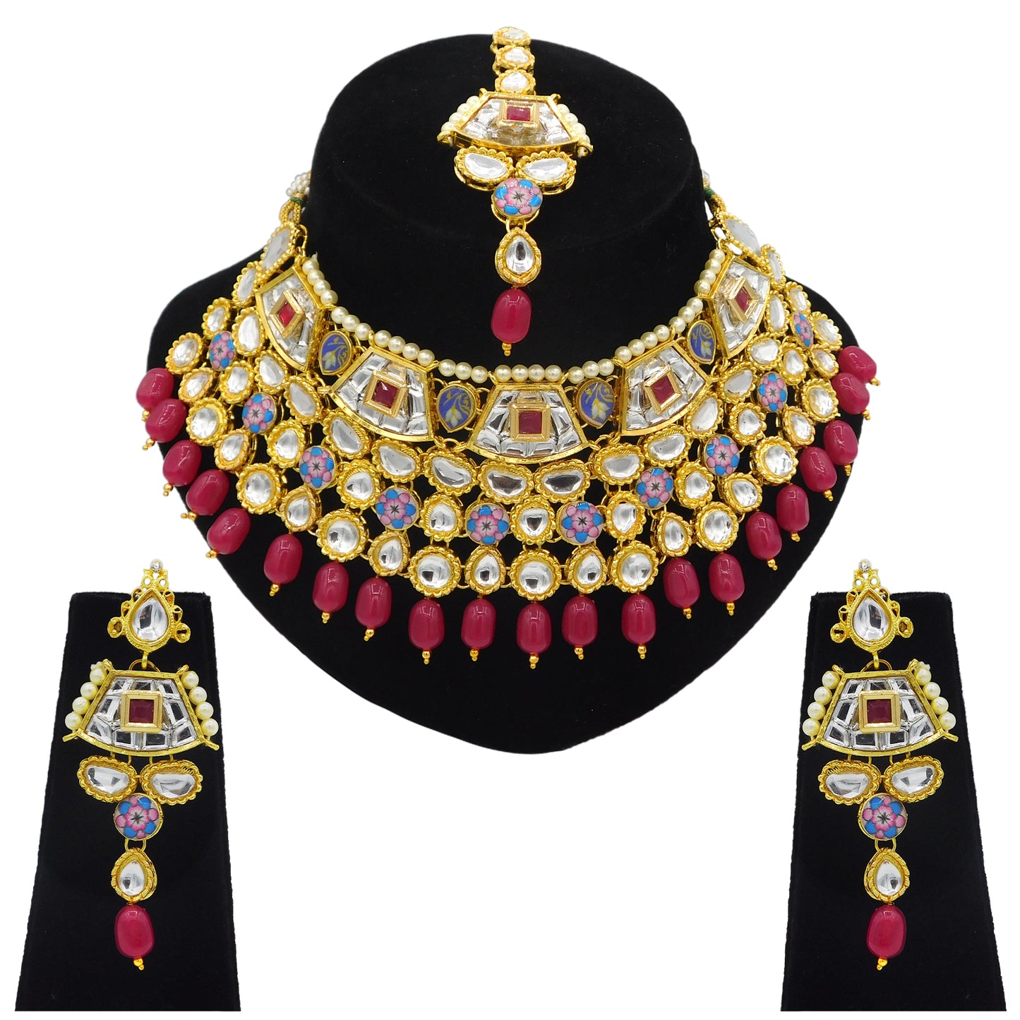 Sujwel Gold Plated Kundan Design Choker Necklace Set For Women (08-0289) - Sujwel