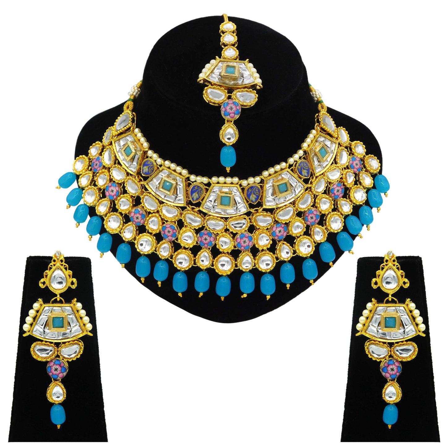 Sujwel Gold Plated Kundan Design Choker Necklace Set For Women (08-0289) - Sujwel
