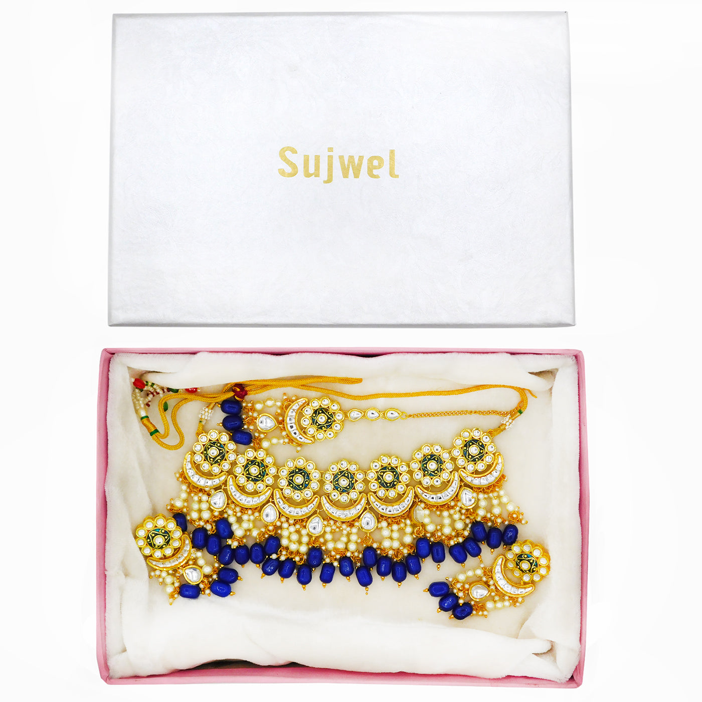 Sujwel Gold Plated Meenakari Choker Necklace Set (08-0243) - Sujwel