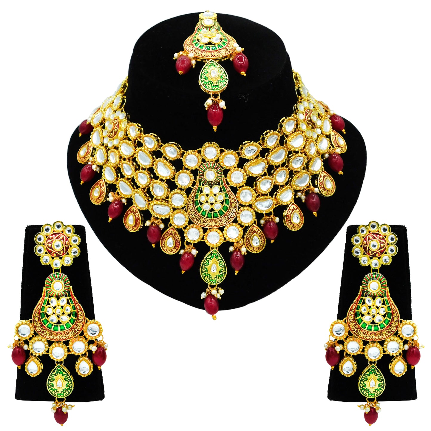 Sujwel Kundan and Meenakari Necklace Set (08-0277) - Sujwel