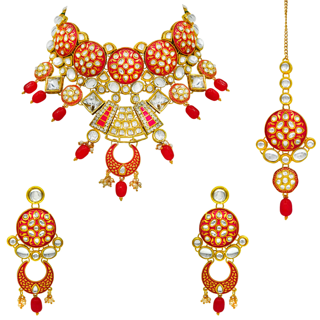 Sujwel Kundan and Meenakari Necklace Set (08-0311) - Sujwel