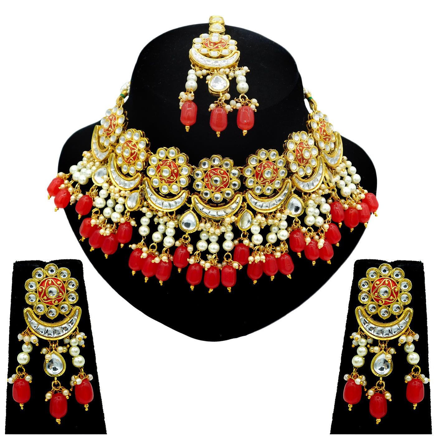 Sujwel Gold Plated Meenakari Choker Necklace Set (08-0243) - Sujwel