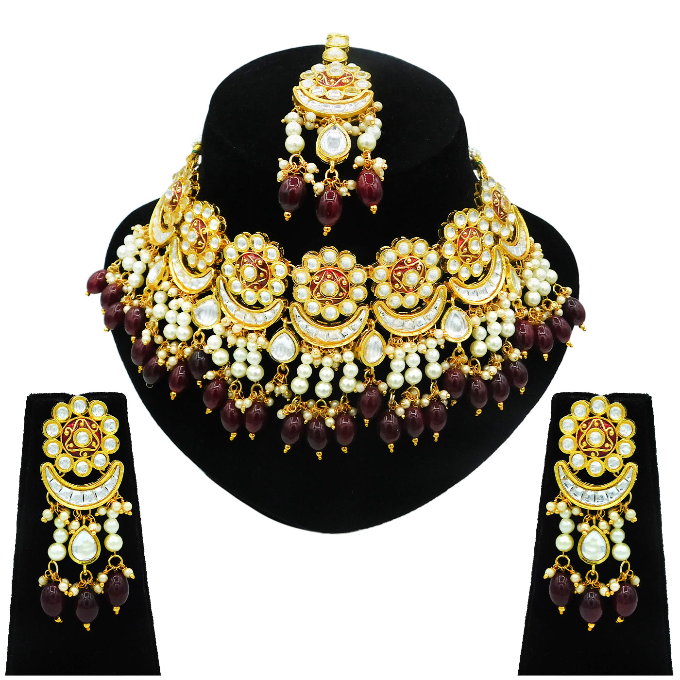 Sujwel Gold Plated Meenakari Choker Necklace Set (08-0243) - Sujwel