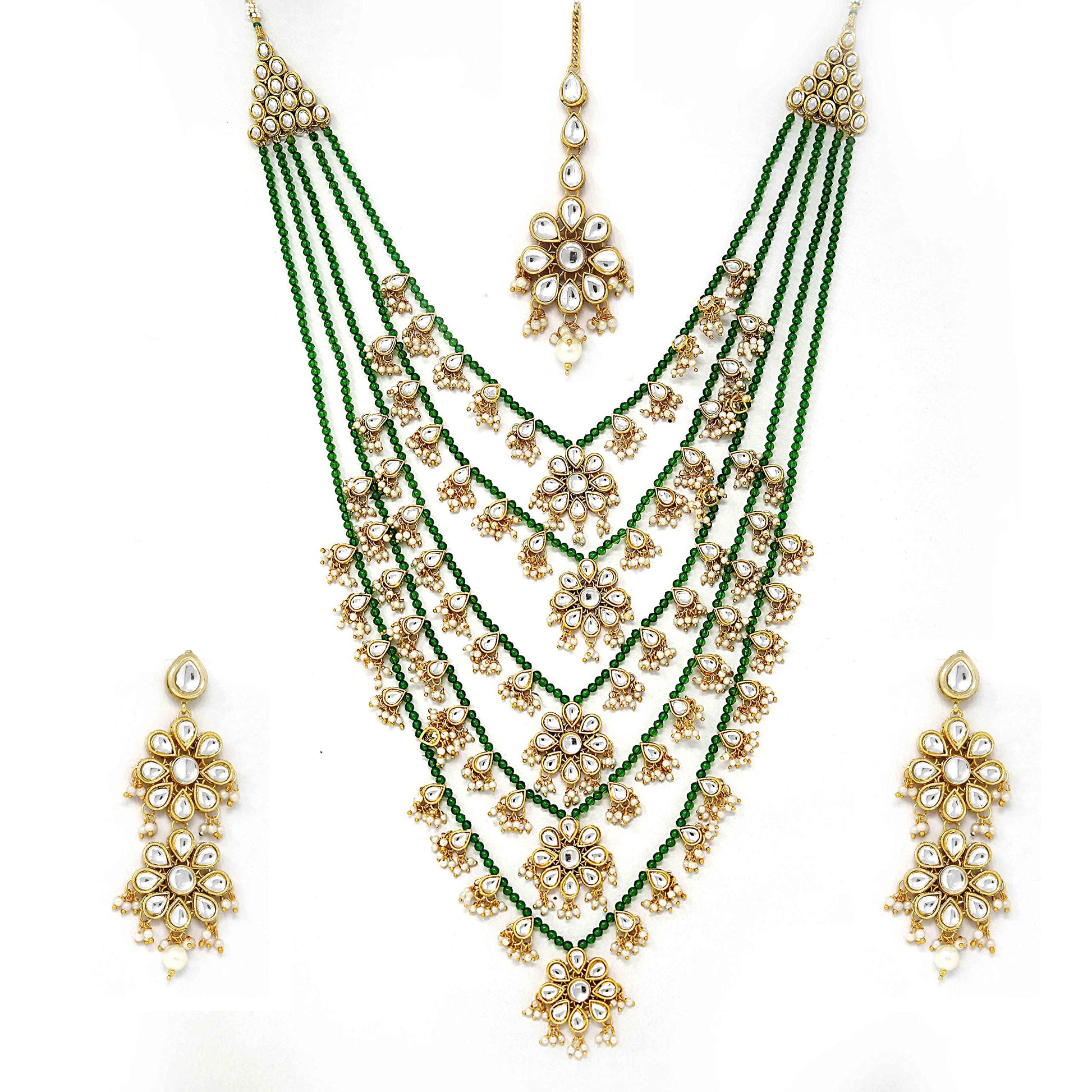 Sujwel Gold Plated Kundan 5 Layered Long Jewellery Set for Women (08-0107) - Sujwel