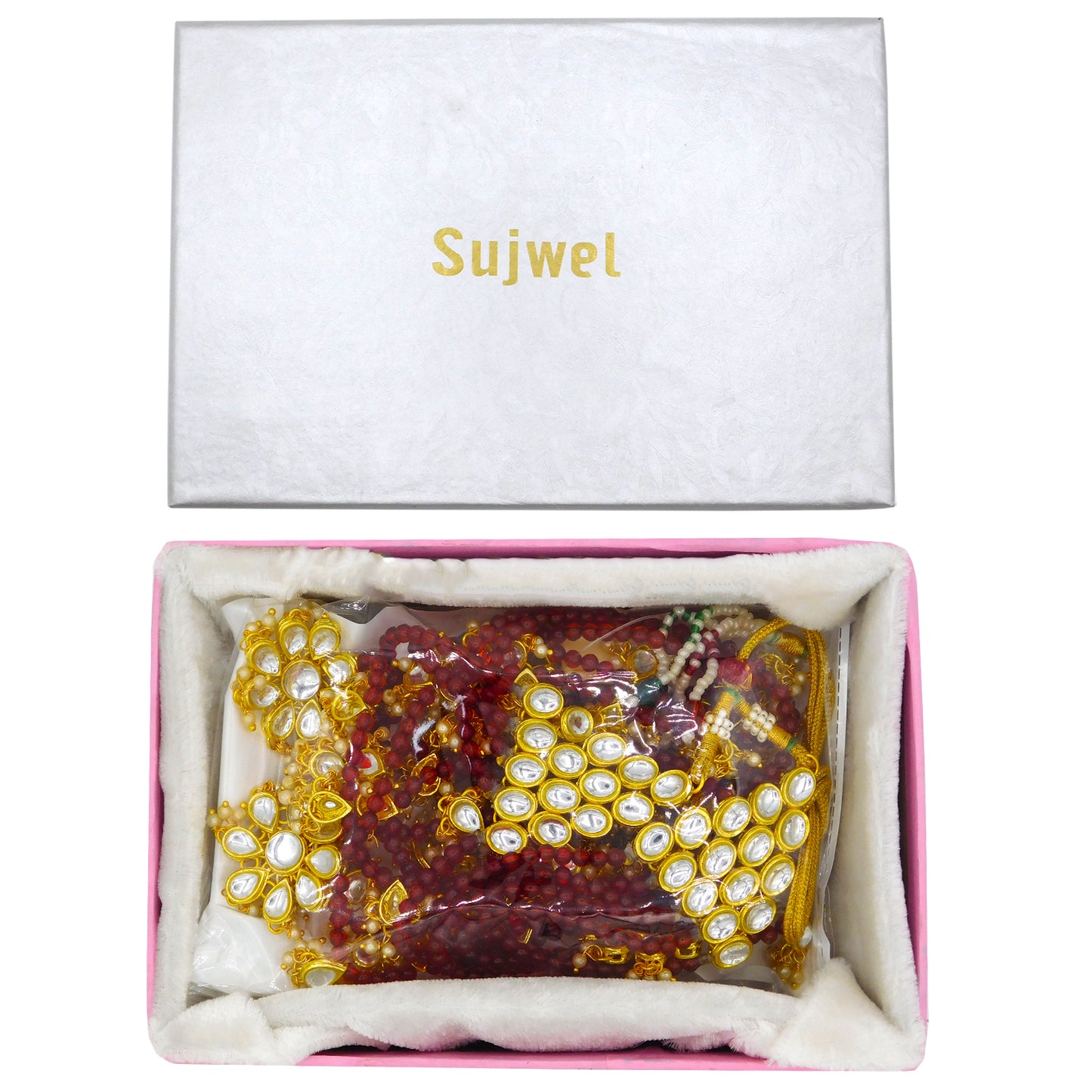 Sujwel Gold Plated Kundan 5 Layered Long Jewellery Set for Women (08-0107) - Sujwel