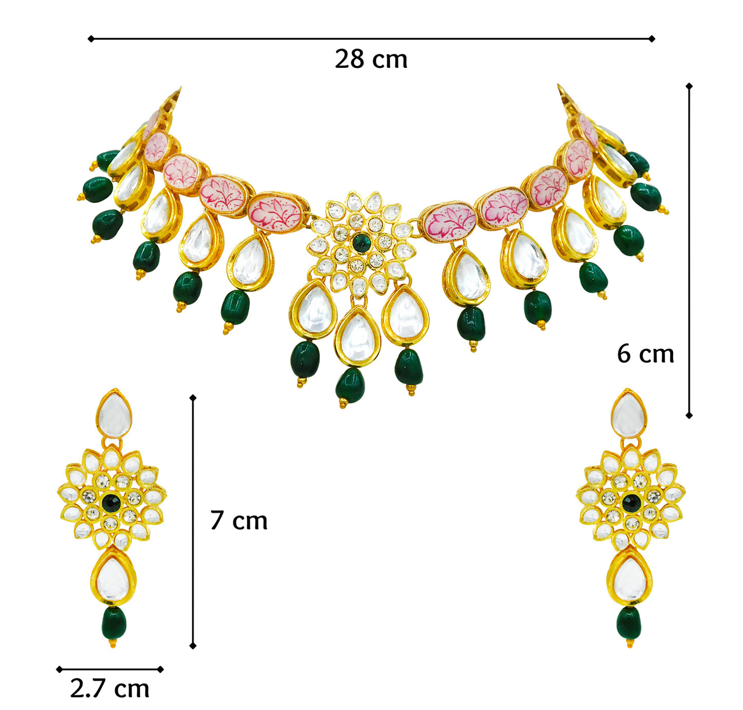 Sujwel Kundan and Painting with Floral Design Chokar Necklace Set (08-0229) - Sujwel