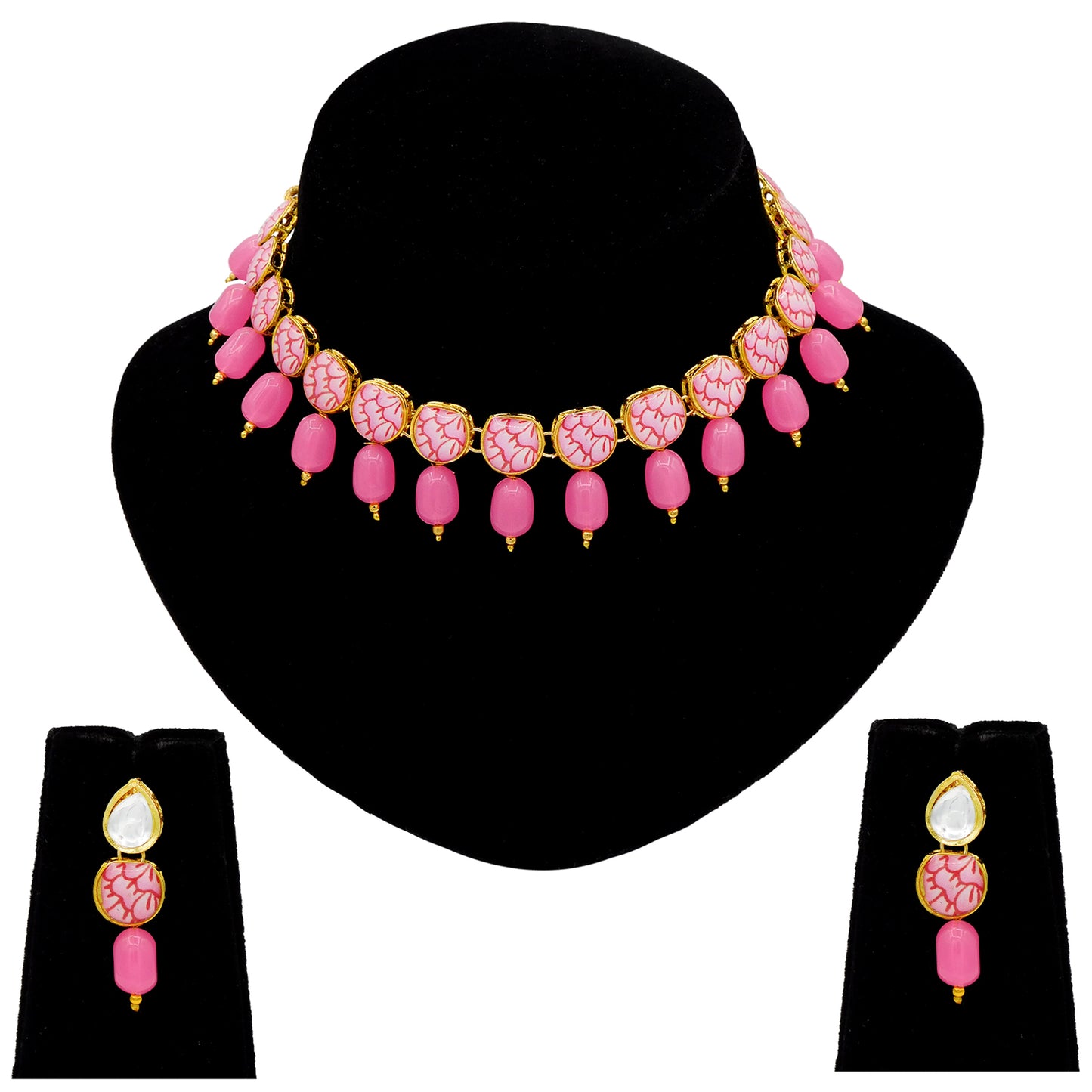 Sujwel Painting with Floral Design Chokar Necklace Set (08-0430) - Sujwel