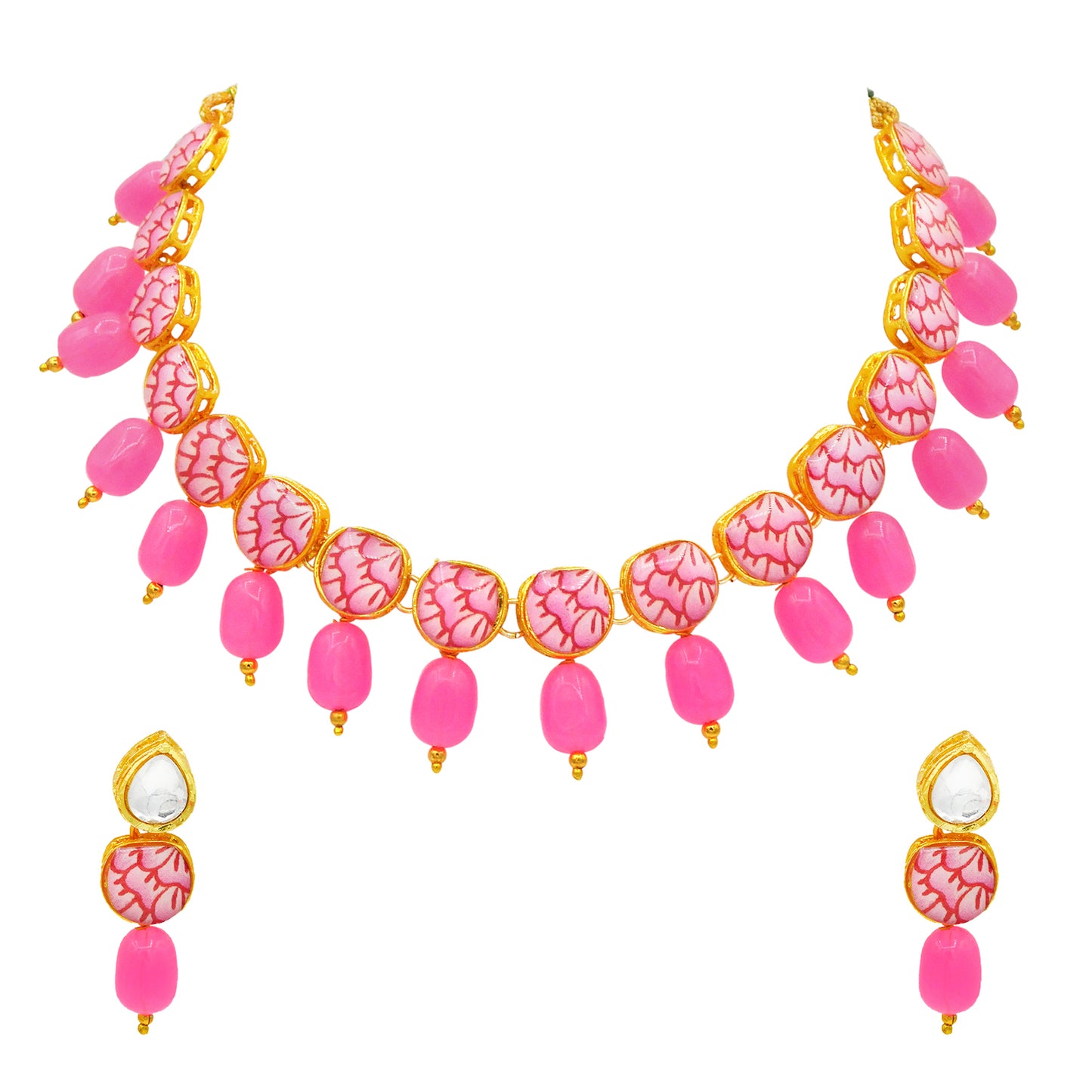 Sujwel Painting with Floral Design Chokar Necklace Set (08-0430) - Sujwel