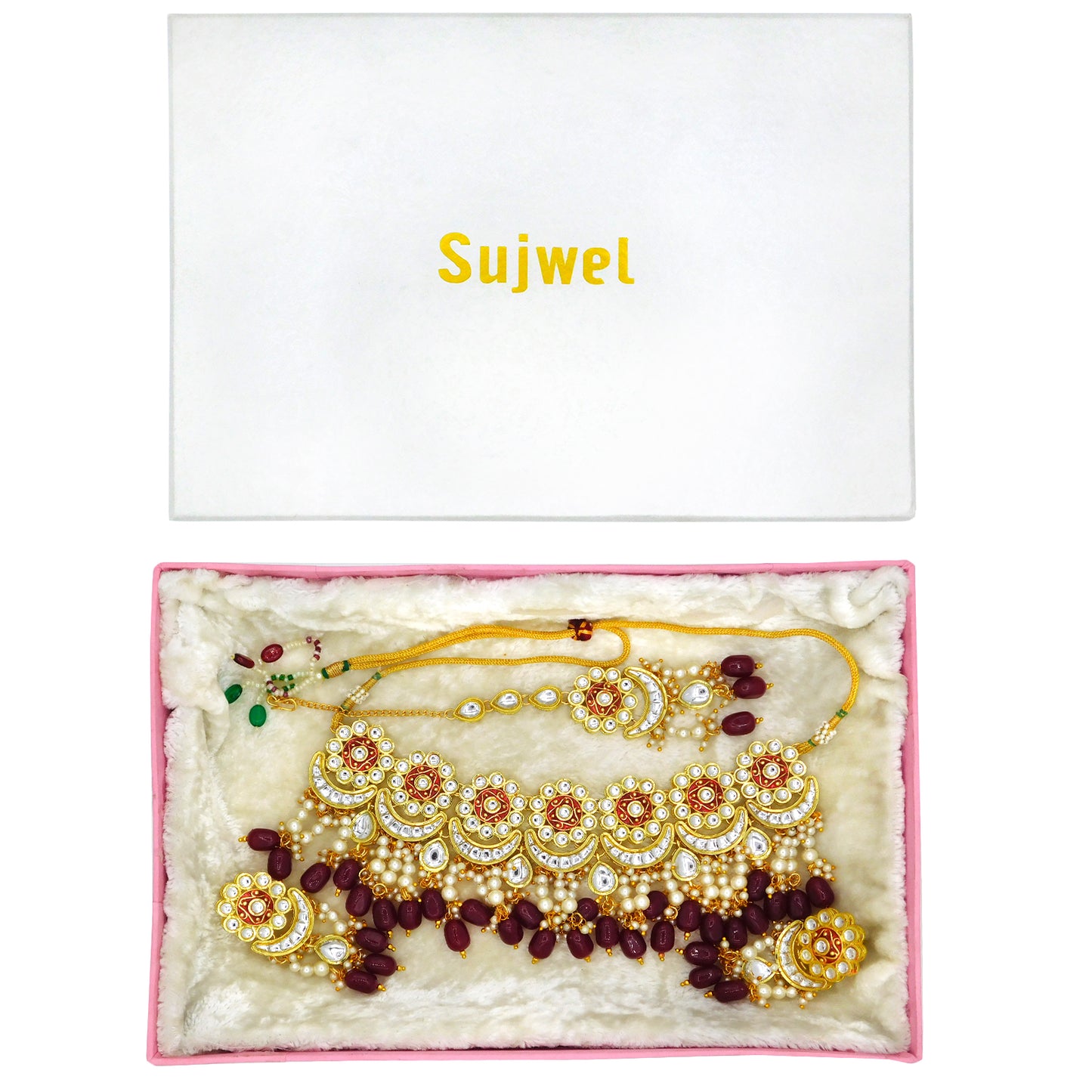 Sujwel Gold Plated Meenakari Choker Necklace Set (08-0243) - Sujwel