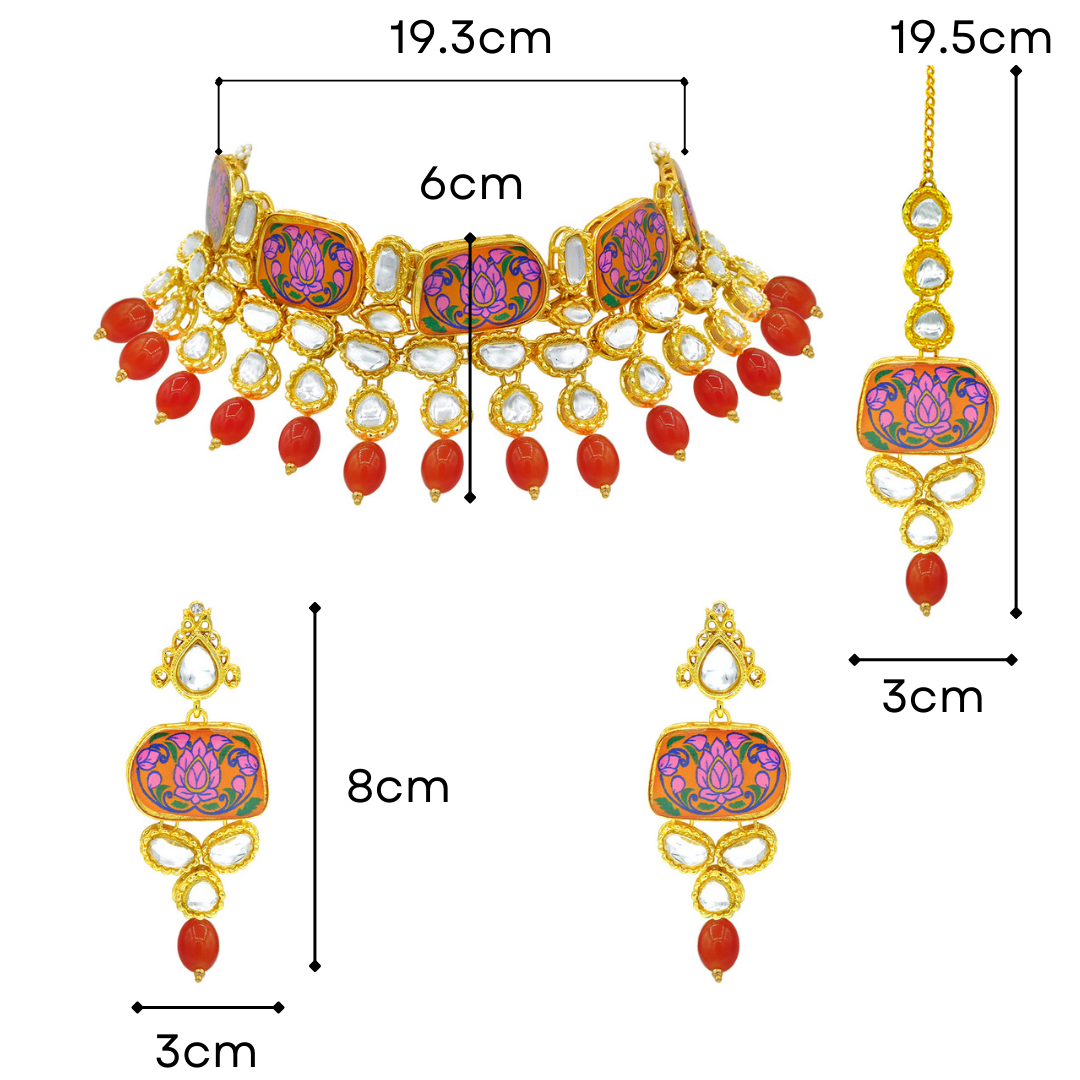 Sujwel Traditional Beaded Kundan Necklace Set With Maang Tikka for Women & Girls - Sujwel