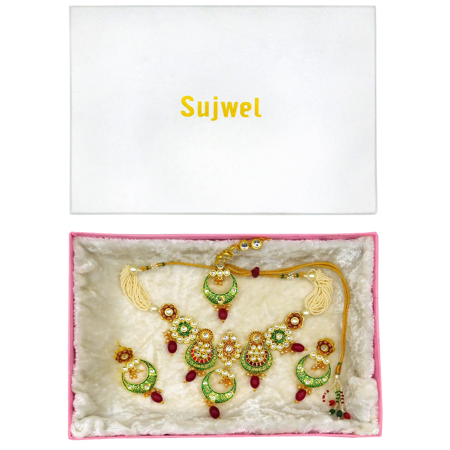Sujwel Gold Plated Meenakari Choker Necklace Set (08-0230) - Sujwel