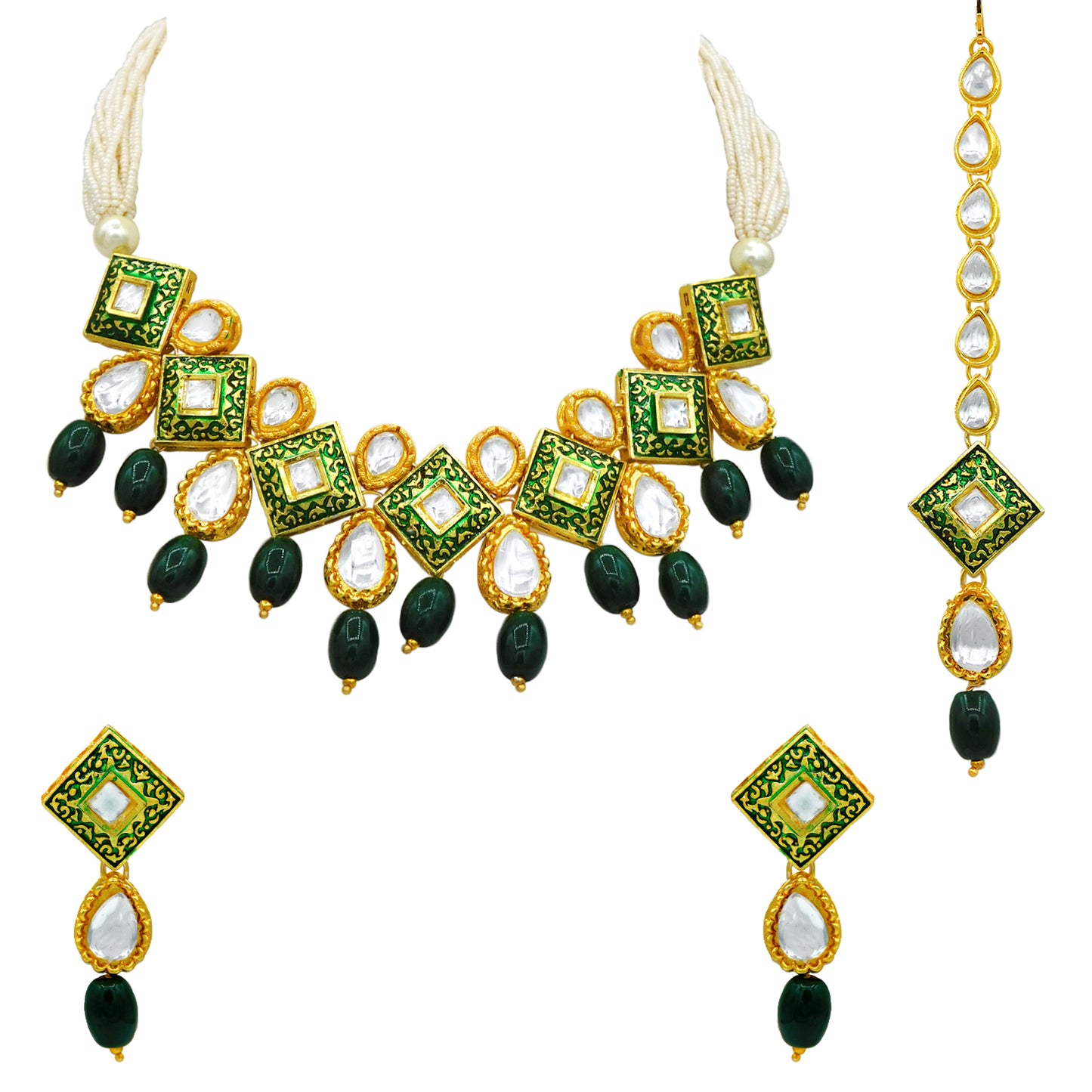 Sujwel Gold Plated Kundan Meenakari Design Choker Necklace Set (08-0122) - Sujwel