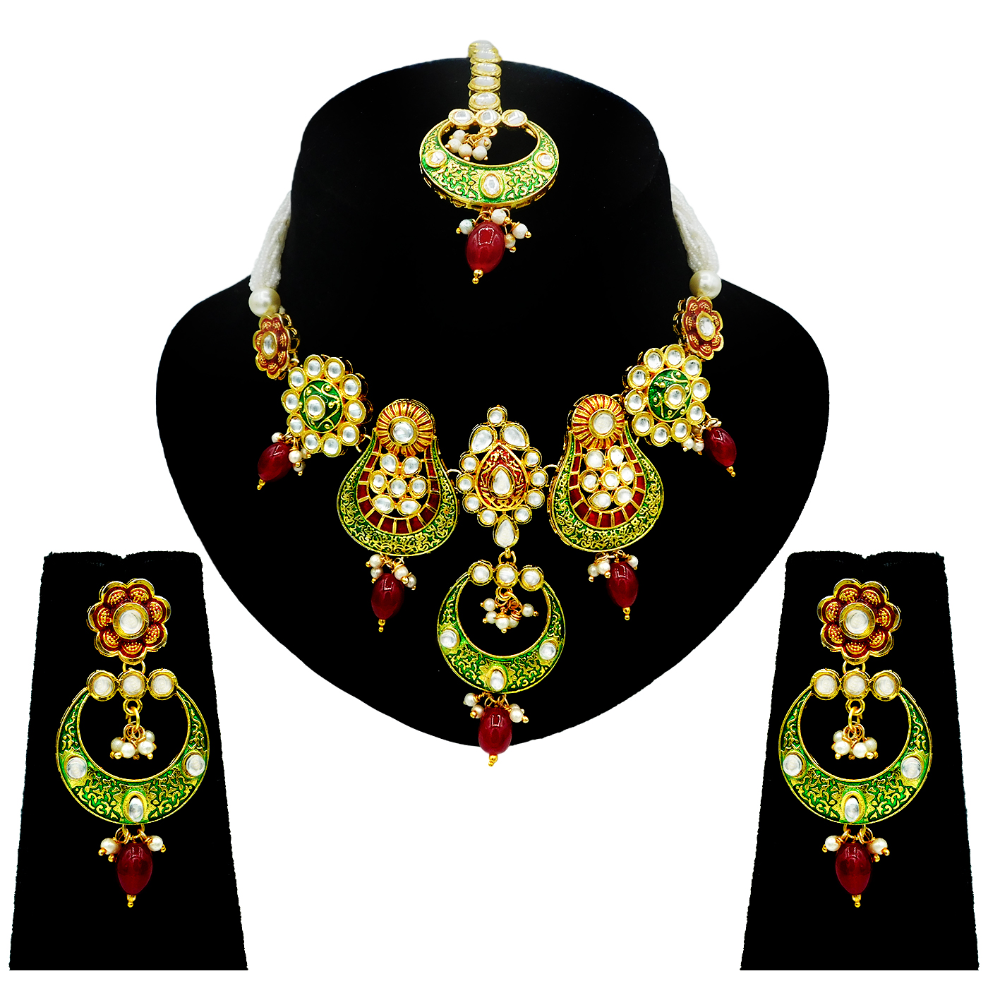 Sujwel Gold Plated Meenakari Choker Necklace Set (08-0230) - Sujwel