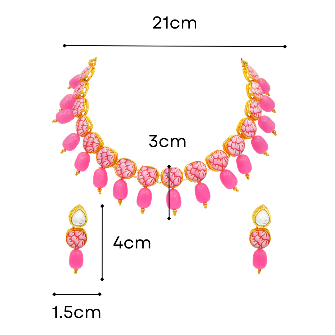 Sujwel Painting with Floral Design Chokar Necklace Set (08-0430) - Sujwel
