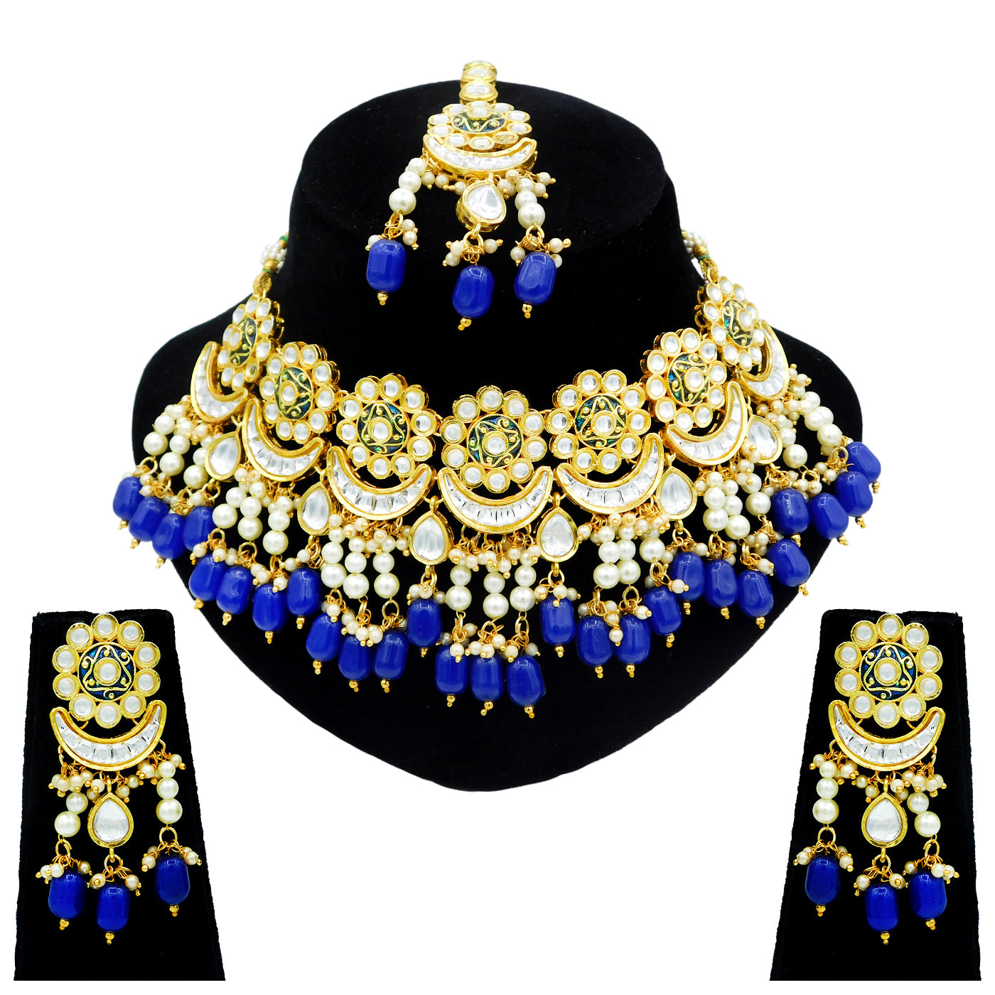 Sujwel Gold Plated Meenakari Choker Necklace Set (08-0243) - Sujwel