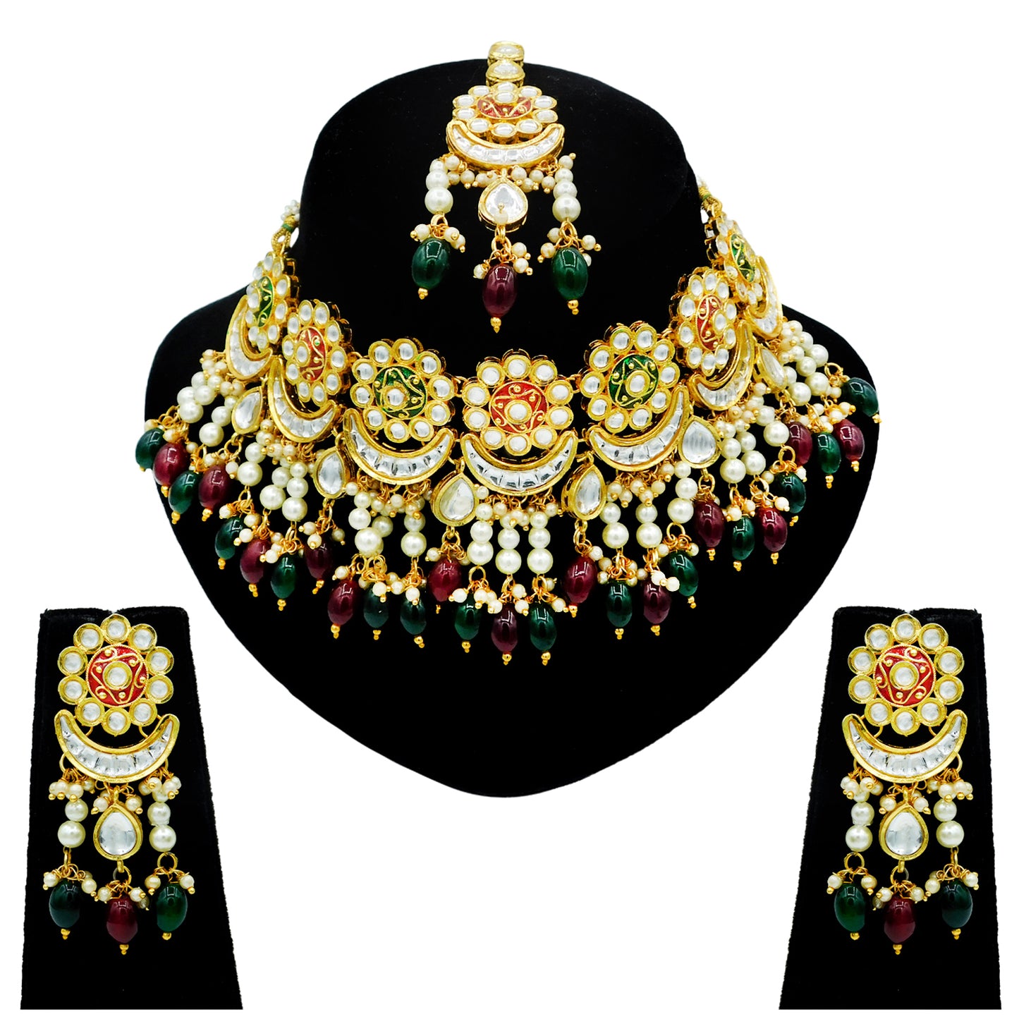 Sujwel Gold Plated Meenakari Choker Necklace Set (08-0243) - Sujwel