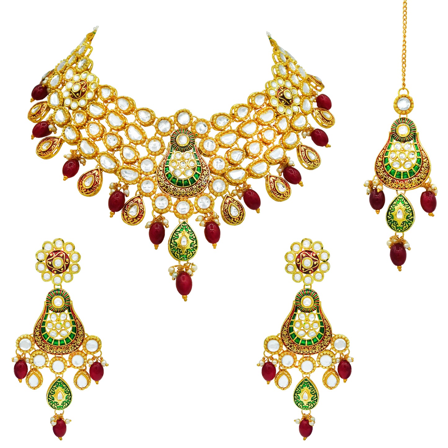 Sujwel Kundan and Meenakari Necklace Set (08-0277) - Sujwel