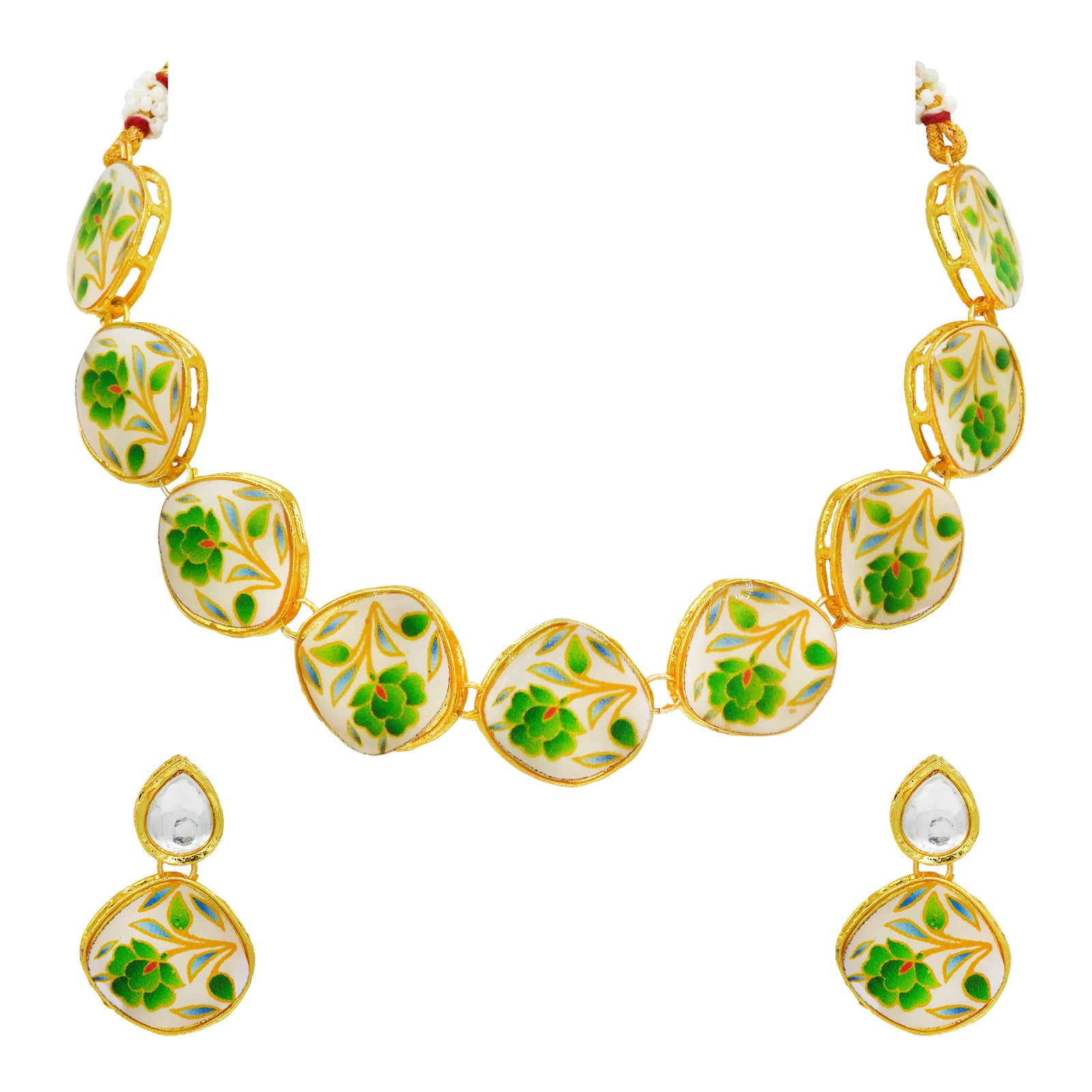 Sujwel Painting with Floral Design Chokar Necklace Set (08-0431) - Sujwel