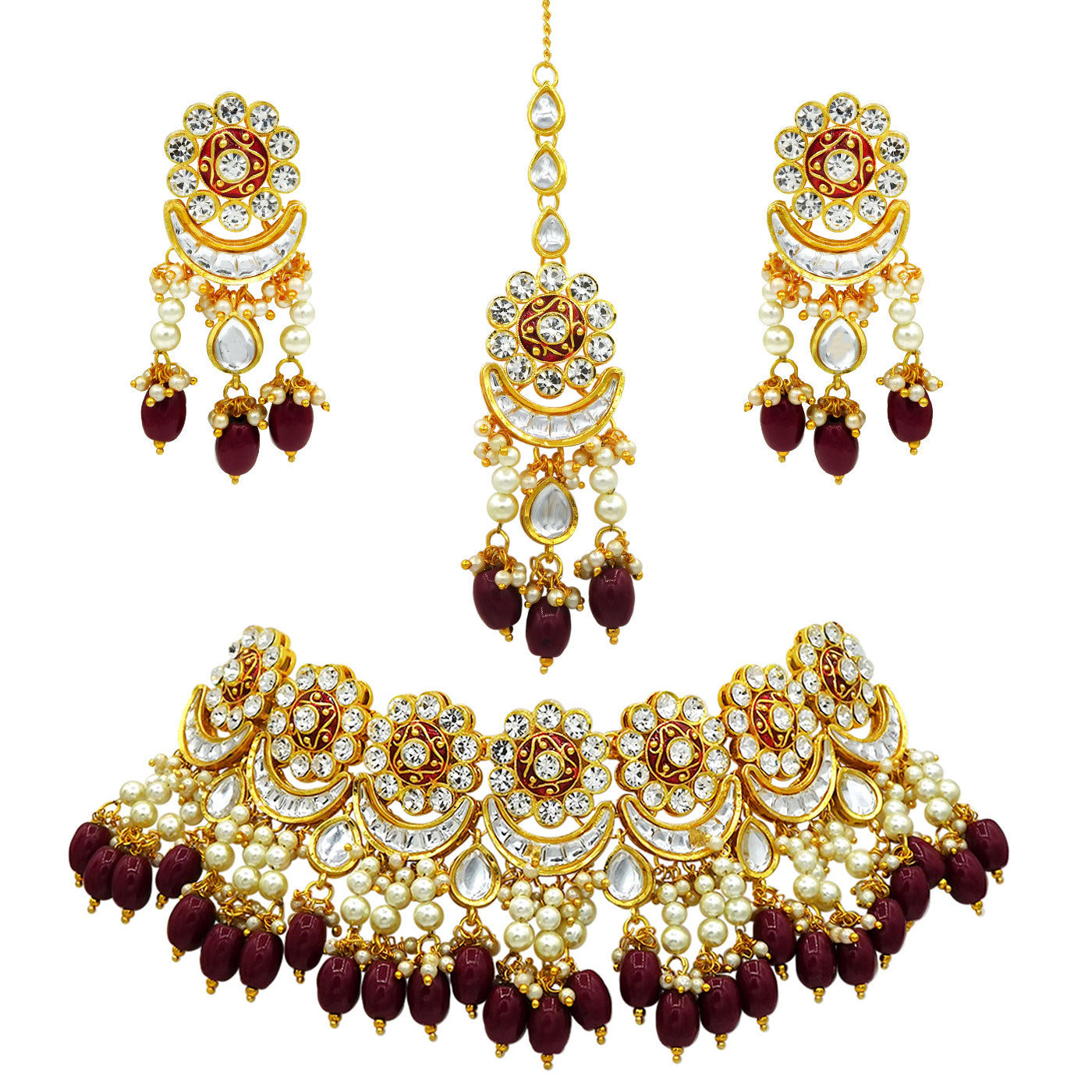 Sujwel Gold Plated Meenakari Choker Necklace Set (08-0243) - Sujwel