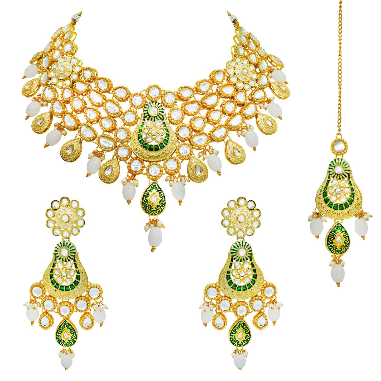 Sujwel Kundan and Meenakari Necklace Set (08-0277) - Sujwel