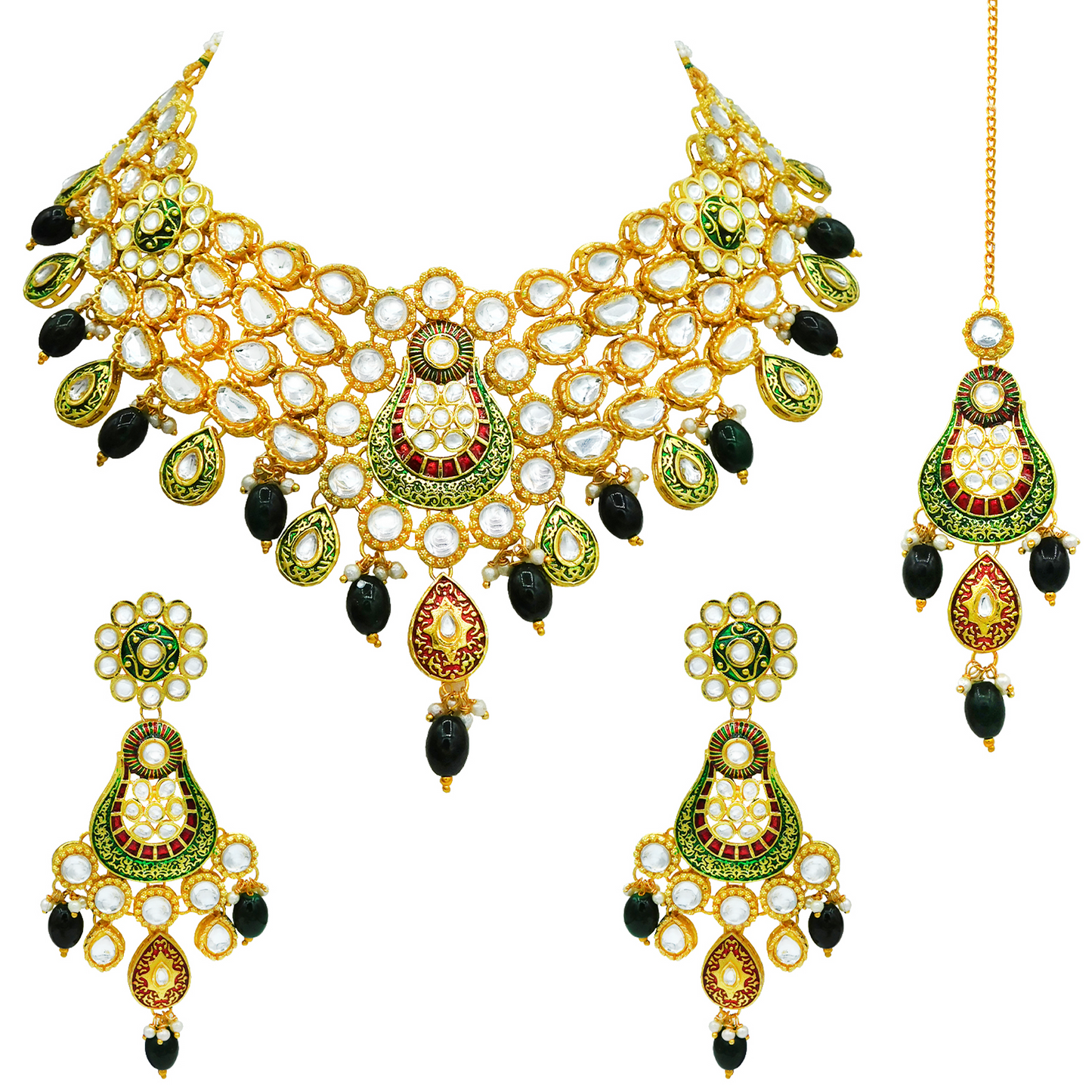 Sujwel Kundan and Meenakari Necklace Set (08-0277) - Sujwel