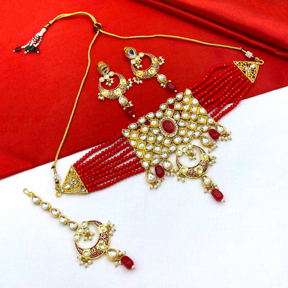 Sujwel Gold Plated Kundan Choker Necklace Set For Women (08-0261)