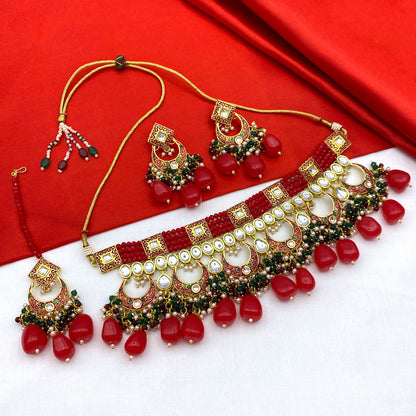 Traditional Gold Plated Crystal Kundan Choker Necklace for Women (08-0443)