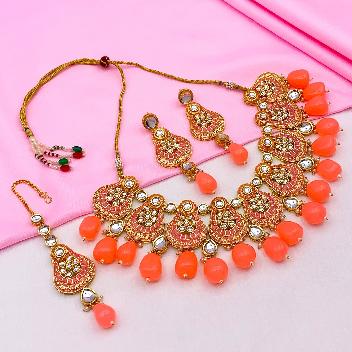 Sujwel Gold Plated Kundan Meenakari Choker Necklace Set (08-0447)