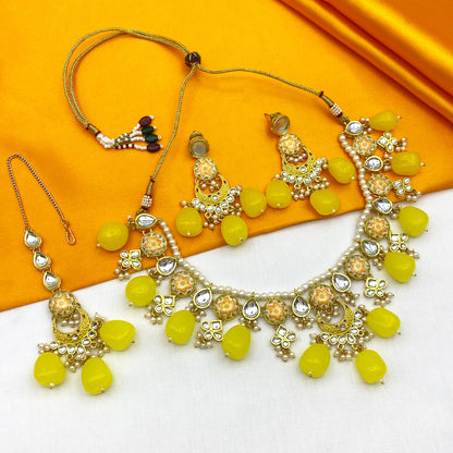 Sujwel Kundan and Meenakari with Floral Chokar Necklace Set (08-0453)