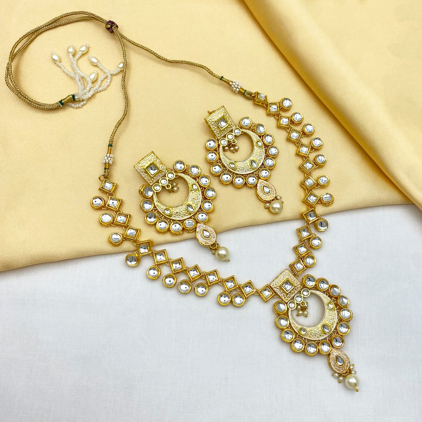 Sujwel Gold Kundan Mina Jewellery Set (08-0462)