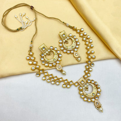 Sujwel Gold Kundan Mina Jewellery Set (08-0462)