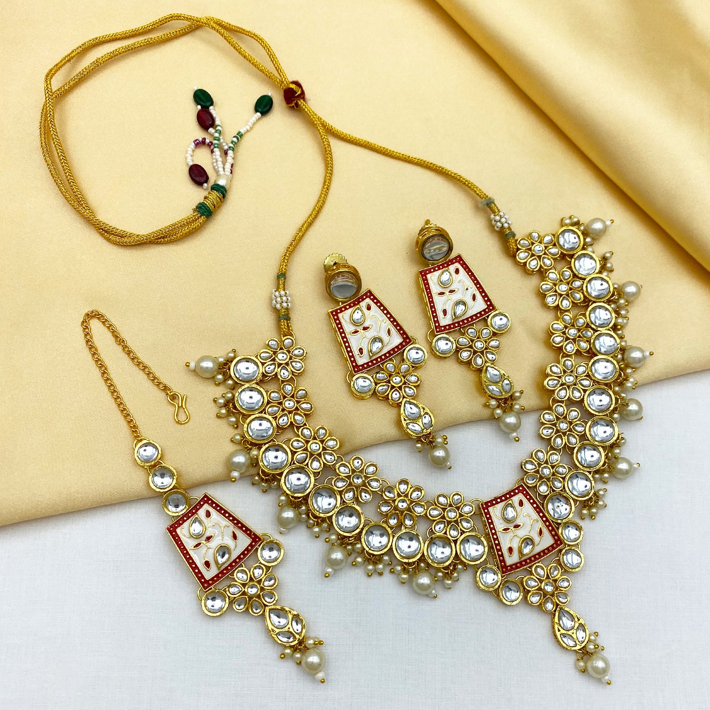 Sujwel Kundan and Meenakari Necklace Set (08-0464)