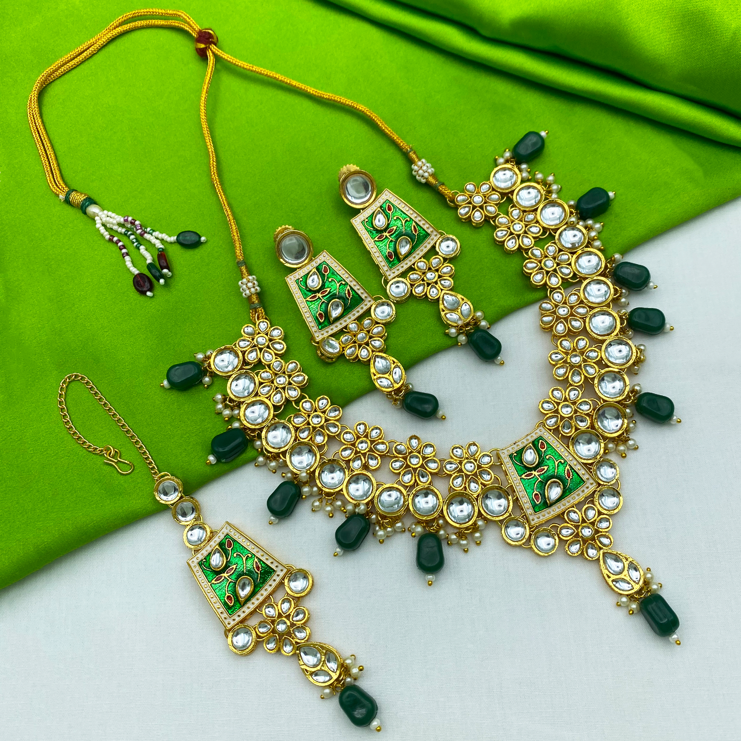 Sujwel Kundan and Meenakari Necklace Set (08-0464)