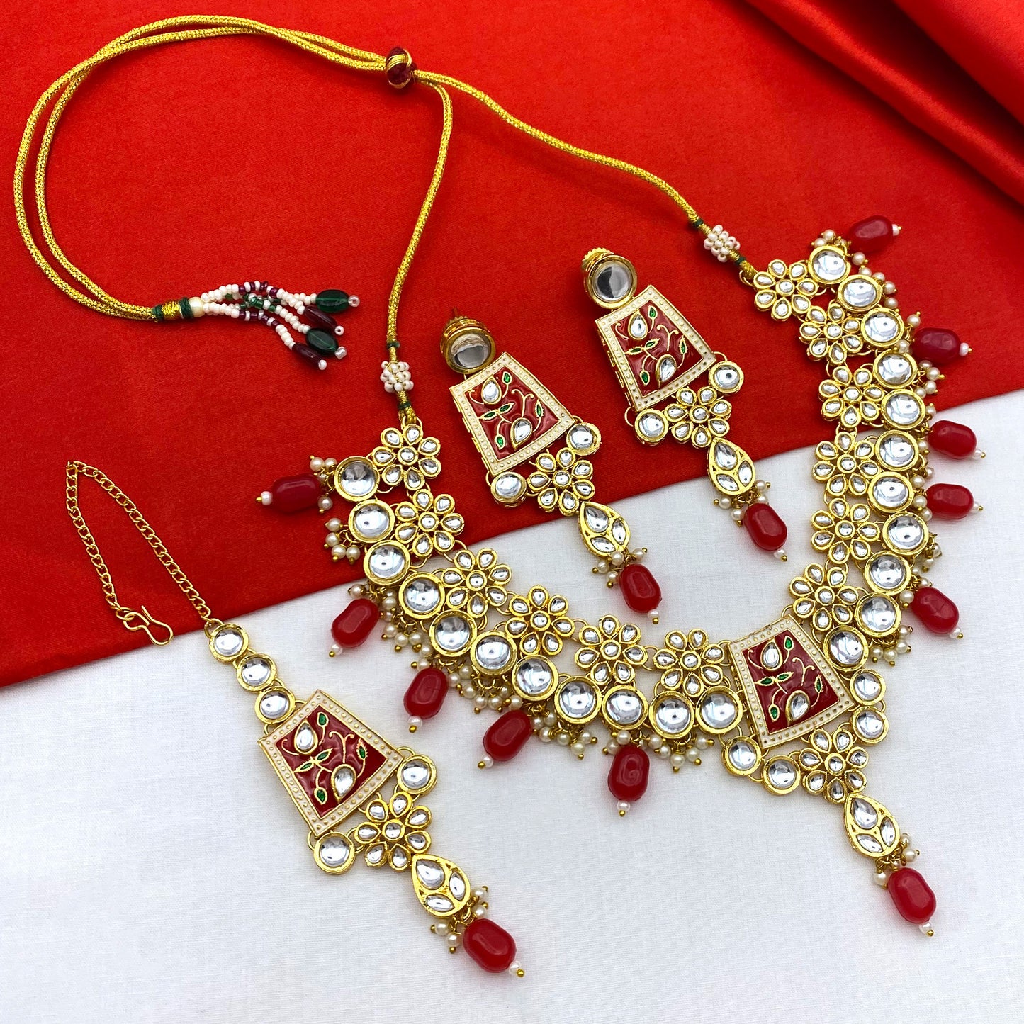 Sujwel Kundan and Meenakari Necklace Set (08-0464)