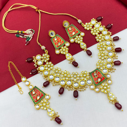 Sujwel Kundan and Meenakari Necklace Set (08-0464)