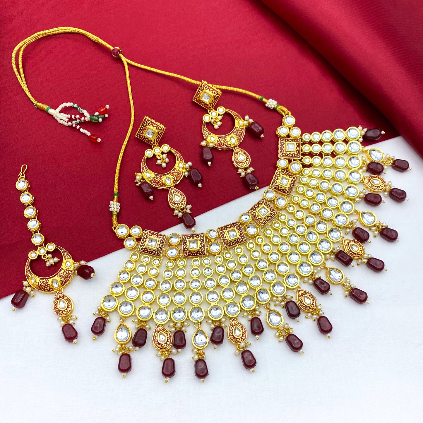 Sujwel Gold Plated Kundan Meenakari Choker Necklace Set (08-0469)