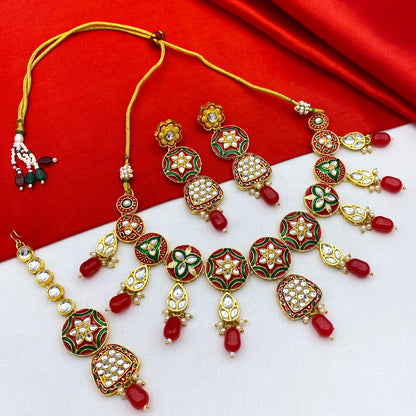 Sujwel Kundan and Meenakari Necklace Set (08-0471)