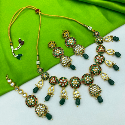 Sujwel Kundan and Meenakari Necklace Set (08-0471)