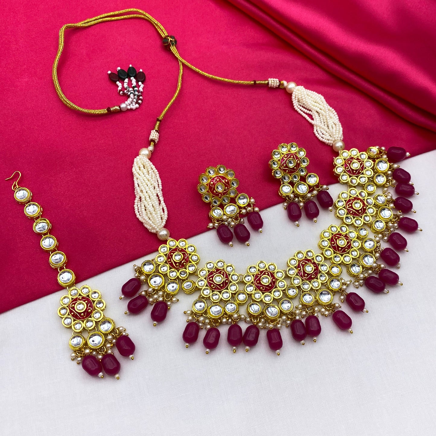 Sujwel Gold Kundan Mina Jewellery Set (08-0478)