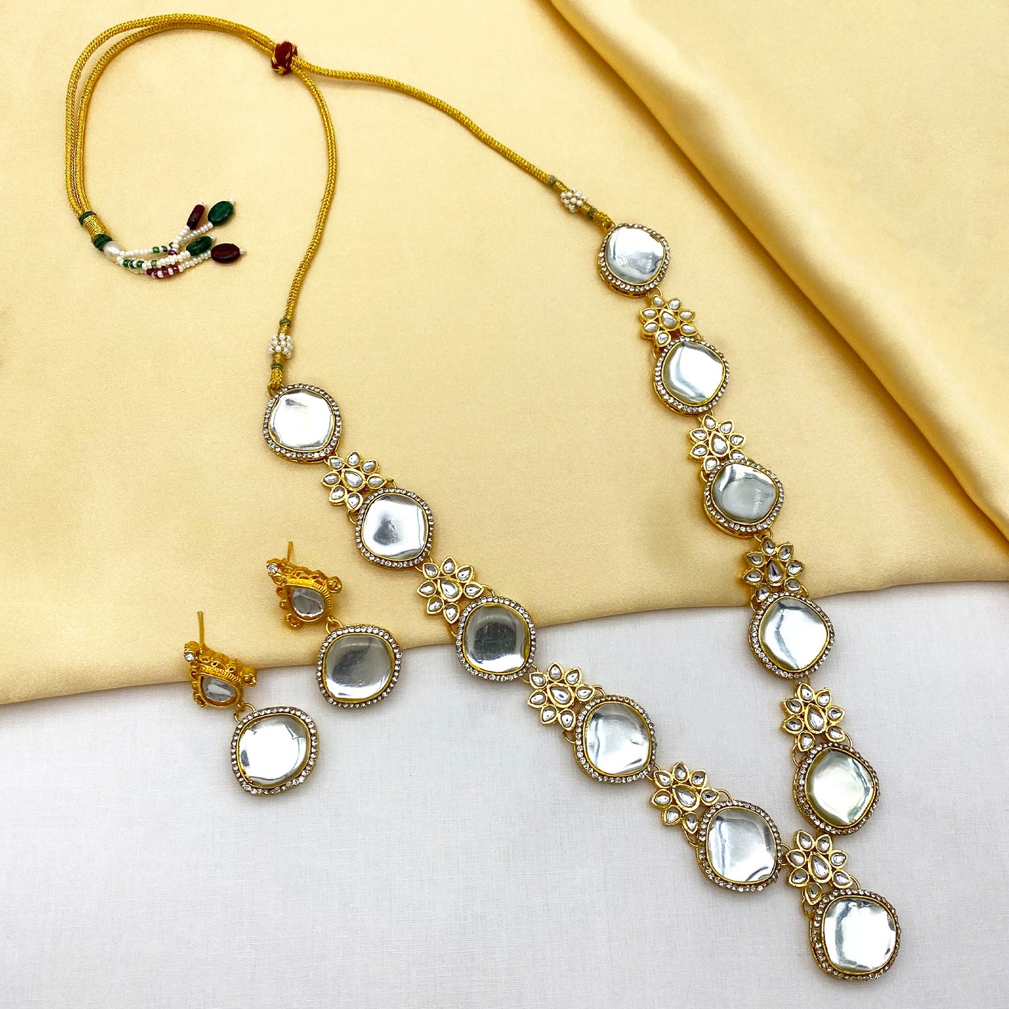 Gold-Plated Kundan Necklace and Earrings (08-0493)