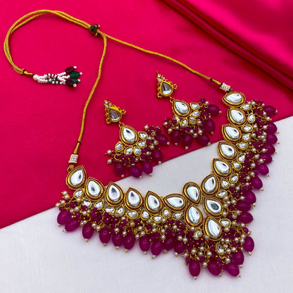 Sujwel Gold-Plated Kundan Necklace and Earrings (08-0524)