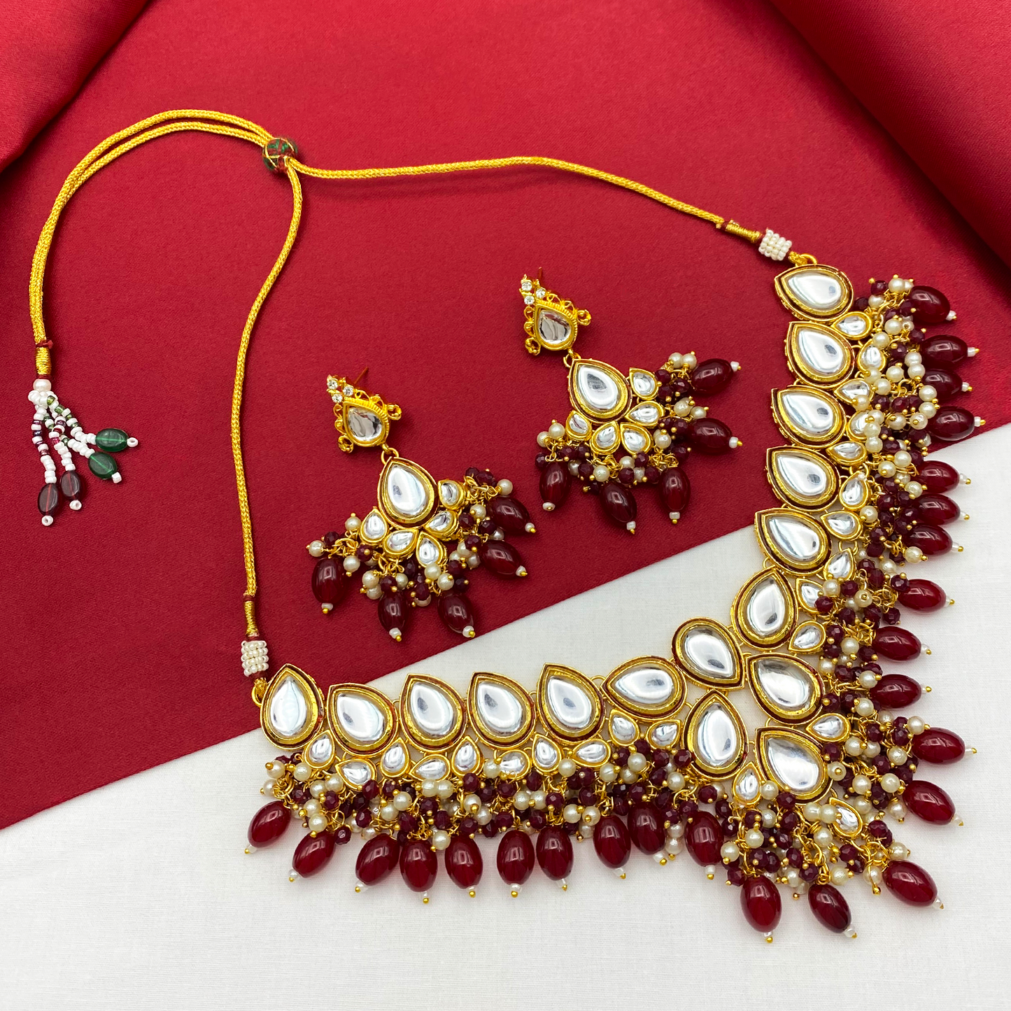 Sujwel Gold-Plated Kundan Necklace and Earrings (08-0524)